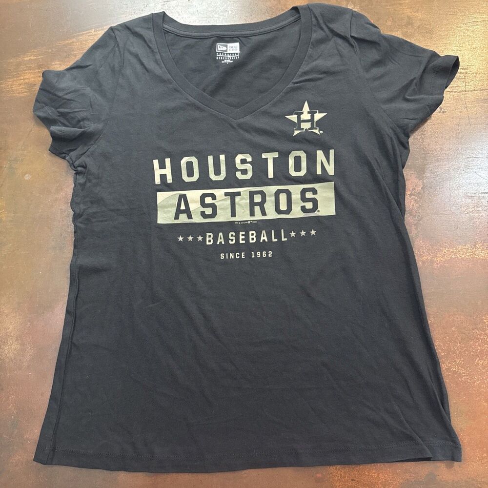 Houston Astros MLB New Era Women’s Black Short Sleeve V Neck T-Shirt Size Large